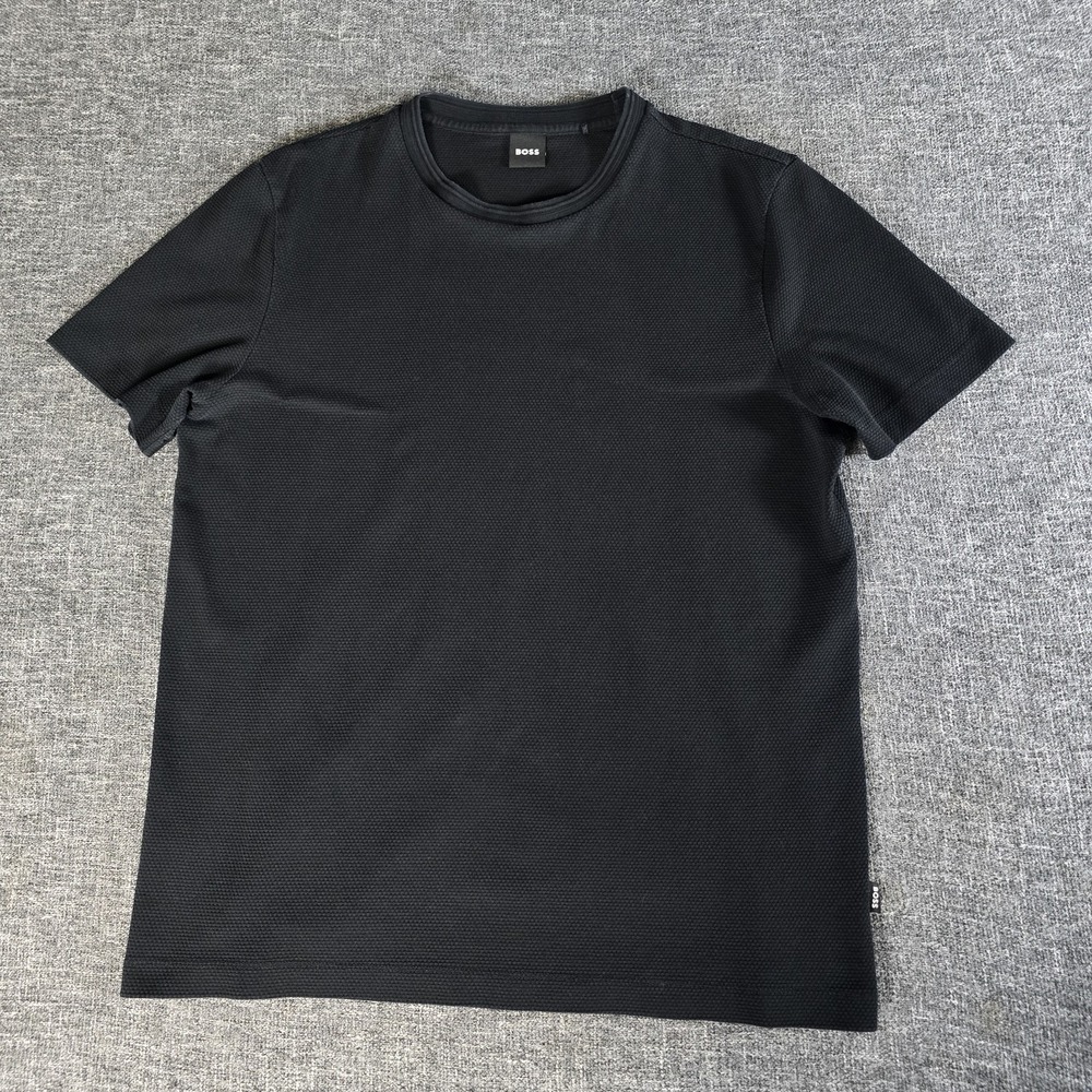 BOSS Menswear Crewneck Shirt Black Textured Size Large Casual Minimalist